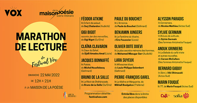 Marathon de la lecture du Festival Vox 22 mai 2022